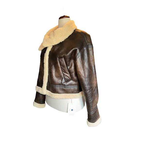 Commense Brown Faux Shearling Oversize Flight Jacket | Size M | NWT - Picture 4 of 9